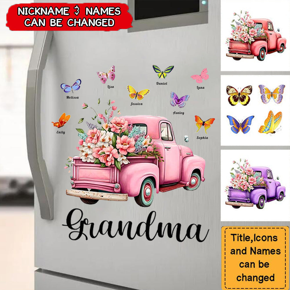 Personalized Pink Floral Truck Sticker with Butterflies - Custom Gift for Grandma