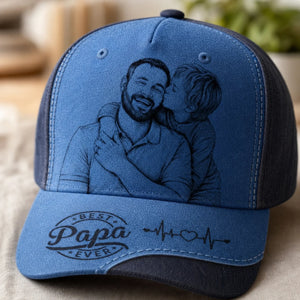 Custom Photo Sketch Line Art Dad - Personalized Classic Cap - Father's Day Gift For Dad, Daddy, Papa, Grandpa