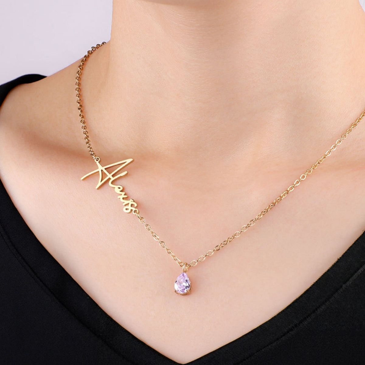 Personalized Handmade Birthstone Name Necklace, Gift For Her