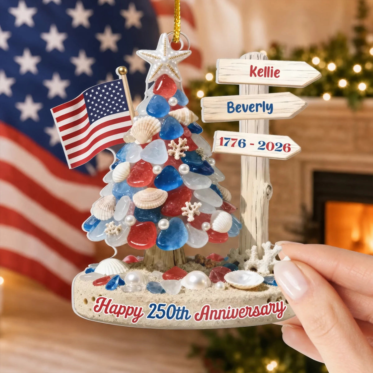 Personalized Acrylic Ornament - Patriotic Gift for Family, America 250 Keepsake