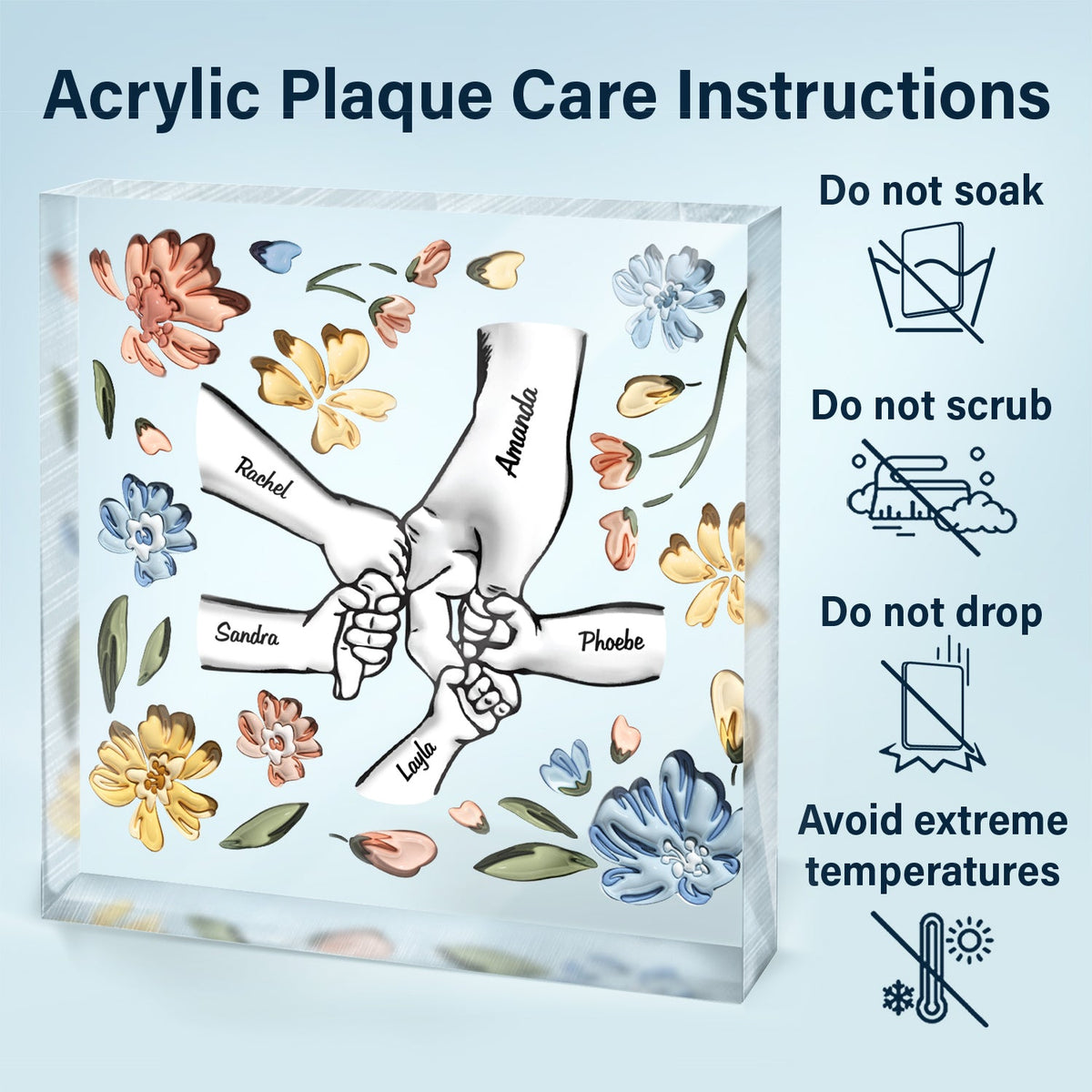 Hand In Hand, I Will Always Protect You - Gift For Mom, Grandma - Personalized Square Shaped Acrylic Plaque