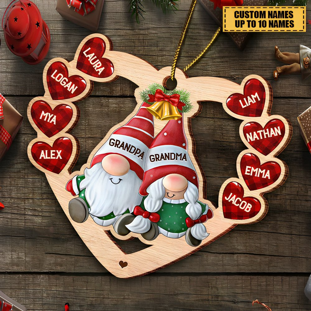 Couple Papa Nana Christmas Sweatheart Grandkids Personalized Wooden Ornament