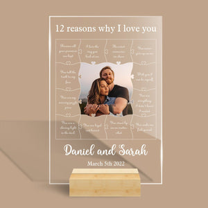 Personalized Acrylic LED Lamp Plaque- 12 Reasons Why I Love You