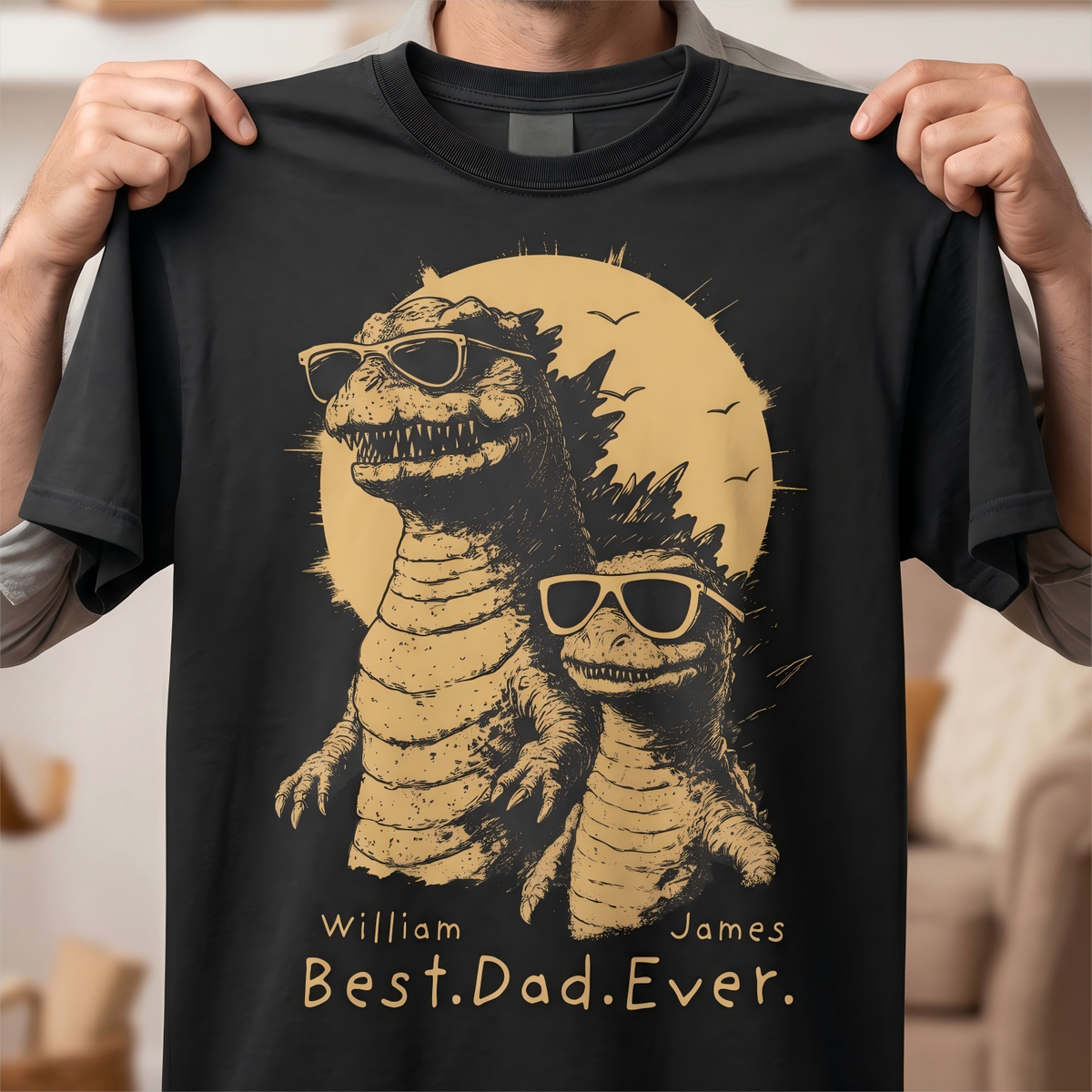 Personalized Best Dad Ever T-Shirt Father Day Gifts for Dad Funny Papa Tshirt Cool Daddy Dinosaur Tee
