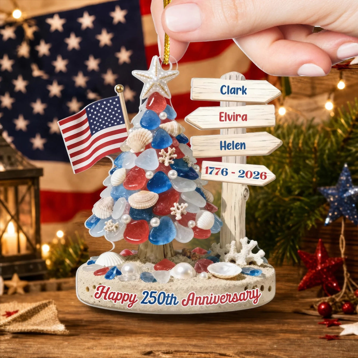 Personalized Acrylic Ornament - Patriotic Gift for Family, America 250 Keepsake
