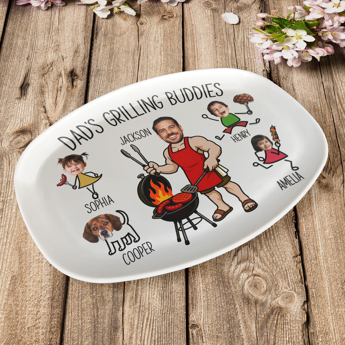 Father's Day Gifts, Dad's Grilling Buddies Father's Day Gift For Daddy, Husband, Grandpa - Personalized Platter