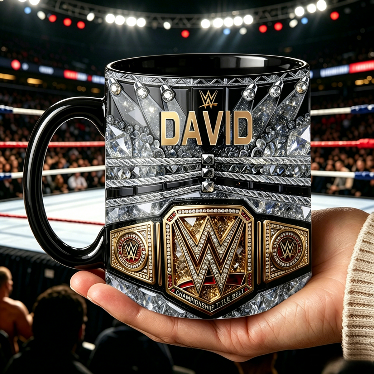 Personalized Wrestling Champion Mug, Custom Name Belt Style Mug, Wrestling Fan Gift