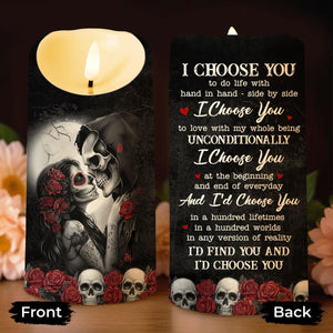 I Choose You, Skulls and Roses, LED Candle, Gift for Spouse and Partner