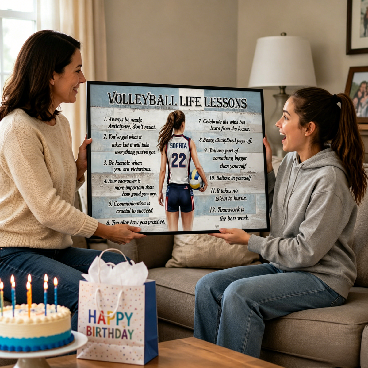 Personalized Volleyball Life Lessons Poster - Inspirational Gift for Young Volleyball Athletes & Sports Families