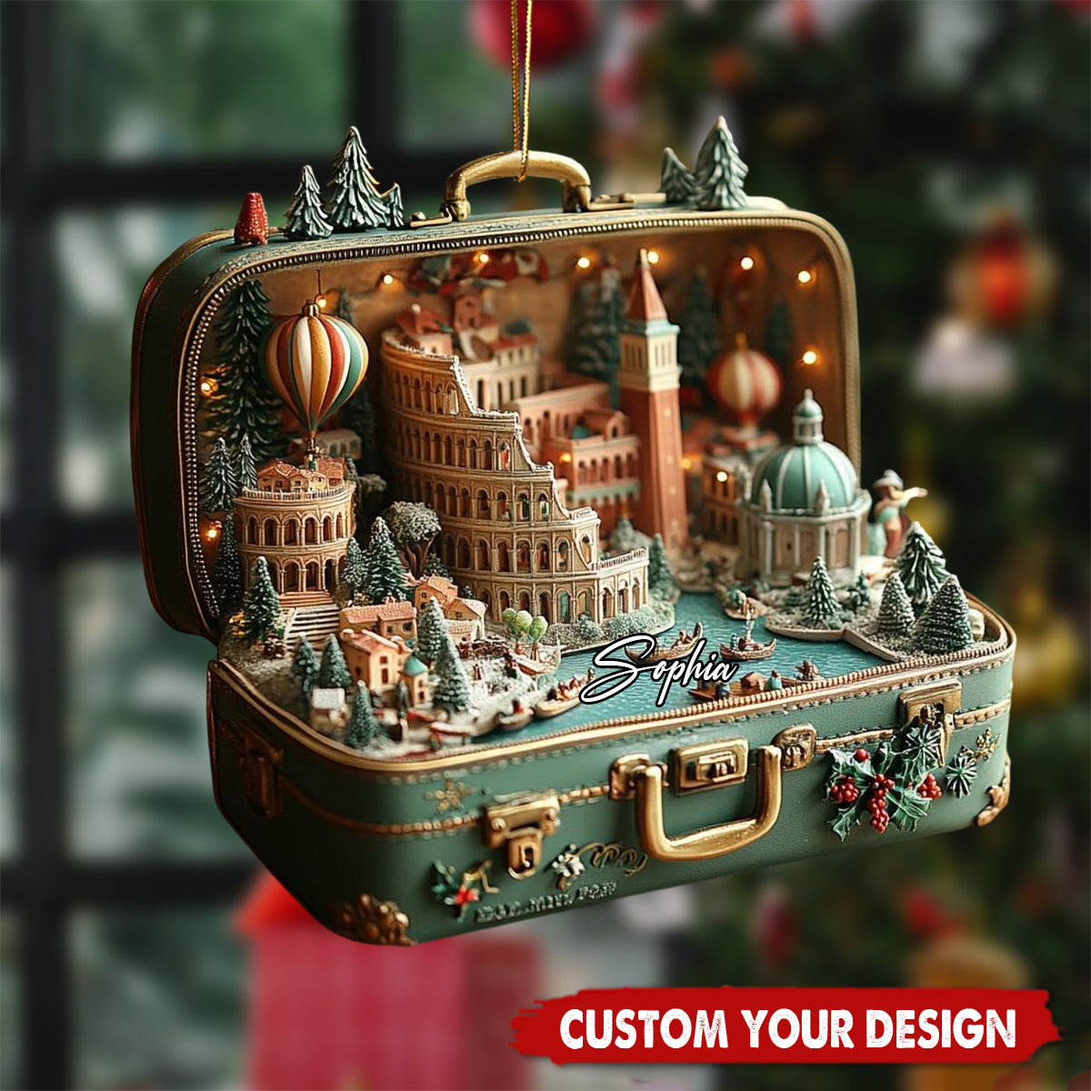 Word City Suitcase Ornament – Miniature Venice & Rome Christmas Village Scene