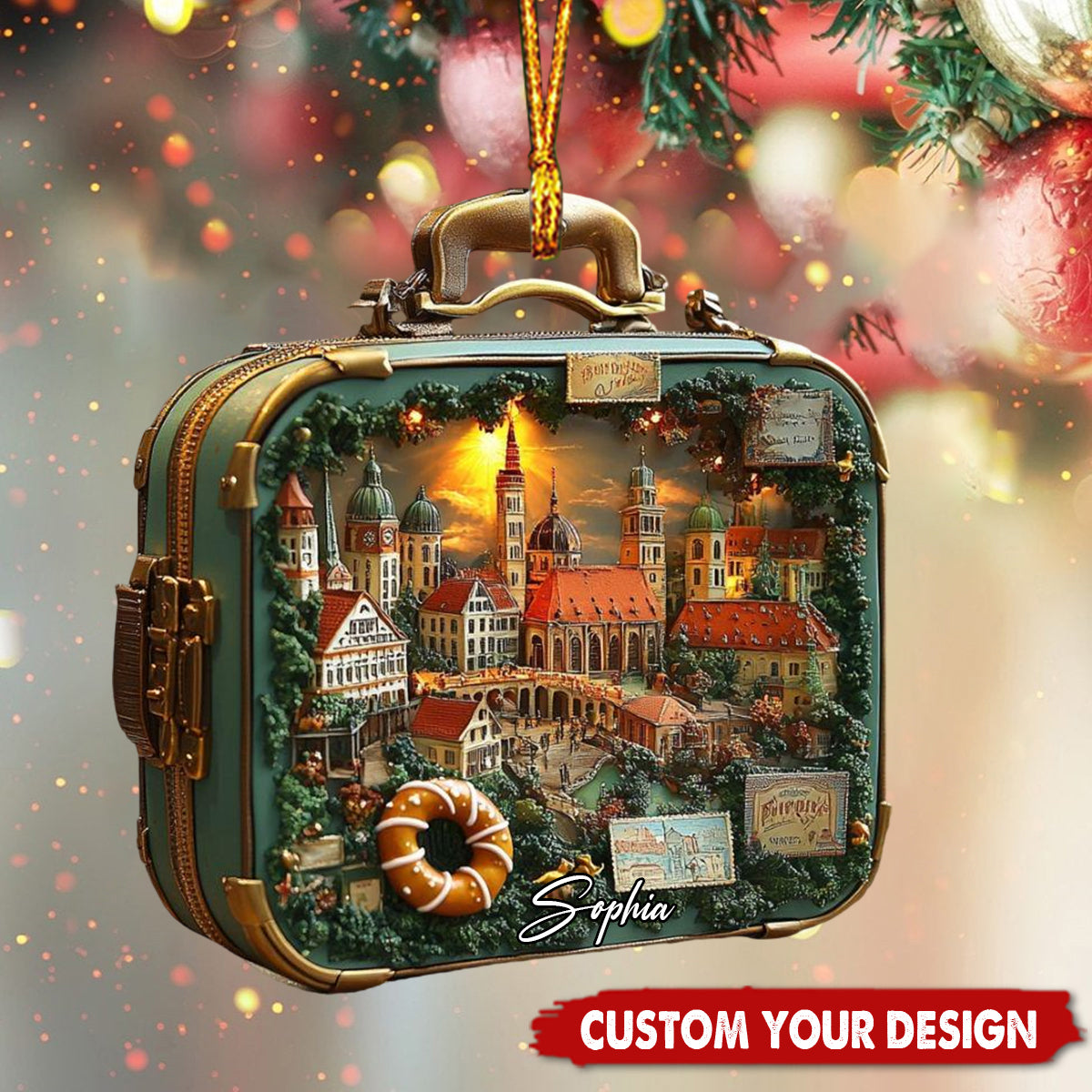 Word City Suitcase Ornament – Miniature Venice & Rome Christmas Village Scene