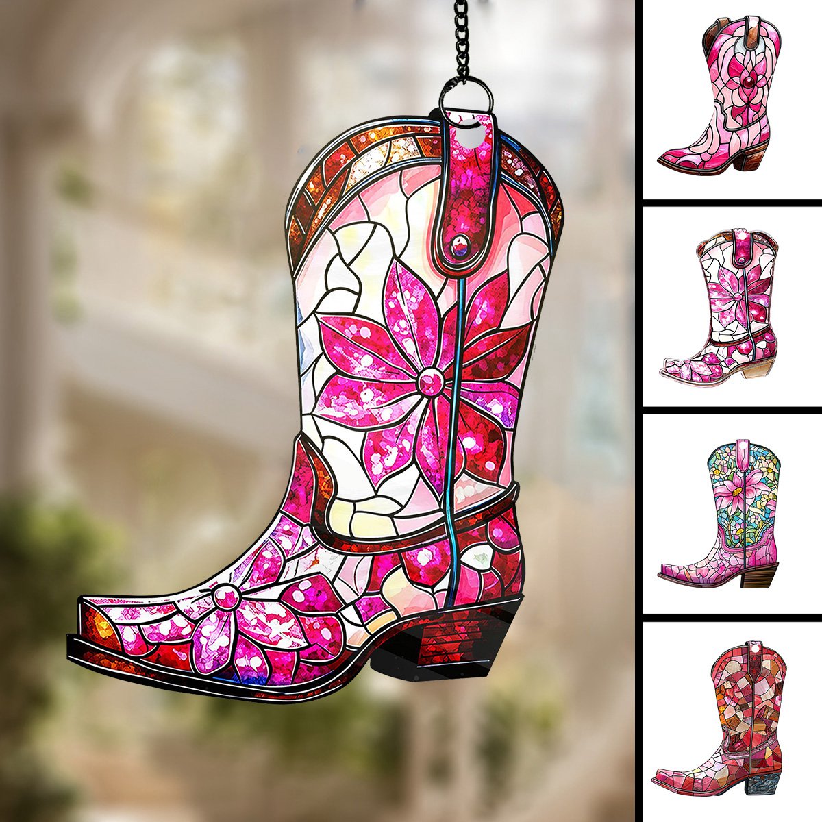 Colorful Cowgirl Boots Suncatcher Ornament - Gift For Cowgirls