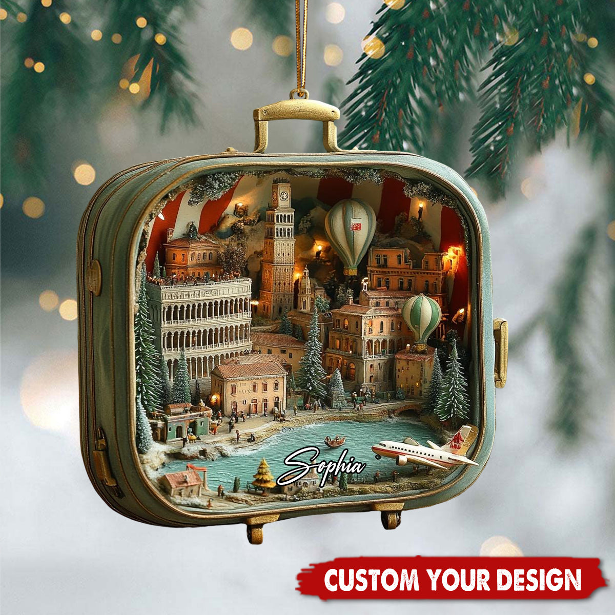 Word City Suitcase Ornament – Miniature Venice & Rome Christmas Village Scene