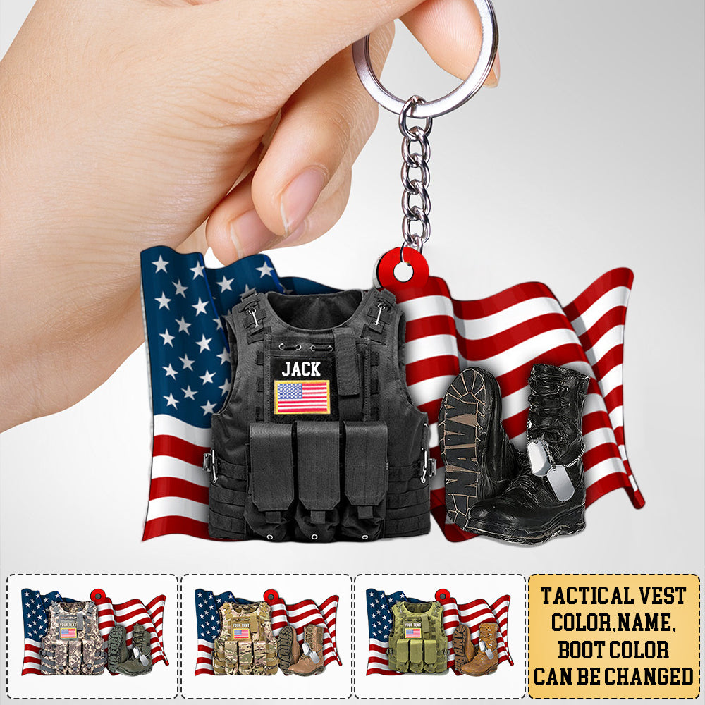 Personalized Acrylic Keychain-Military Combat Boots Flag America-Custom Acrylic Keychain Gift Veteran
