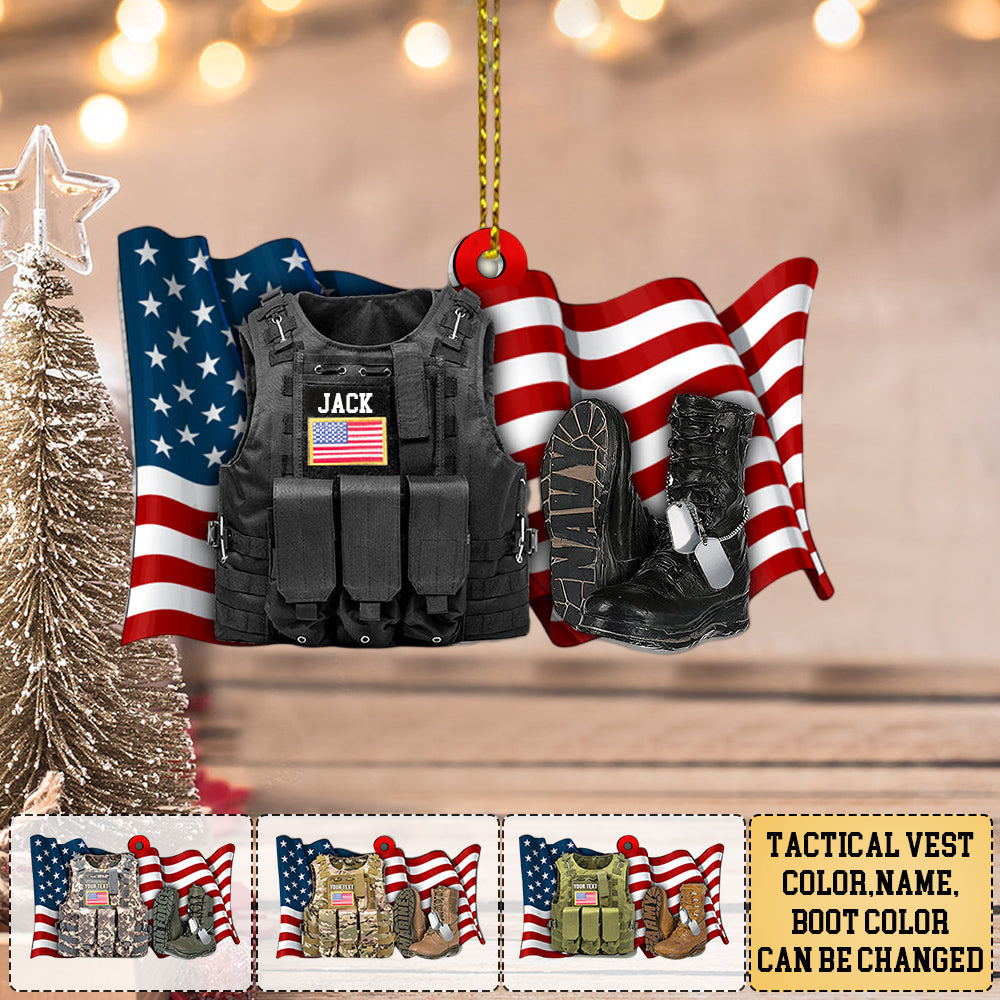 Personalized Ornament Military-Combat Boots Flag America-Custom Ornament Gift Veteran