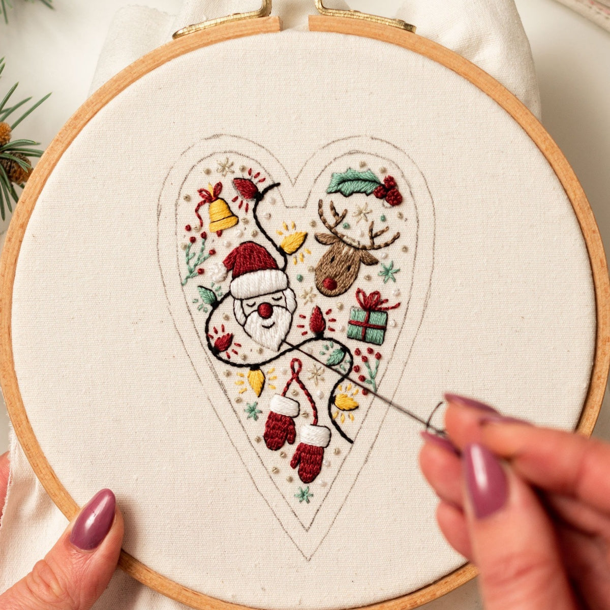 DIY Heart Shaped Hand Embroidered Christmas Ornament