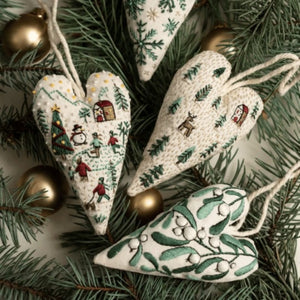 DIY Heart Shaped Hand Embroidered Christmas Ornament