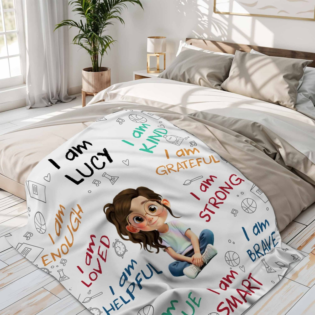 I Am Enough, Loved, Helpful, Unique, Smart - Personalized Blanket - Gifts for Kids