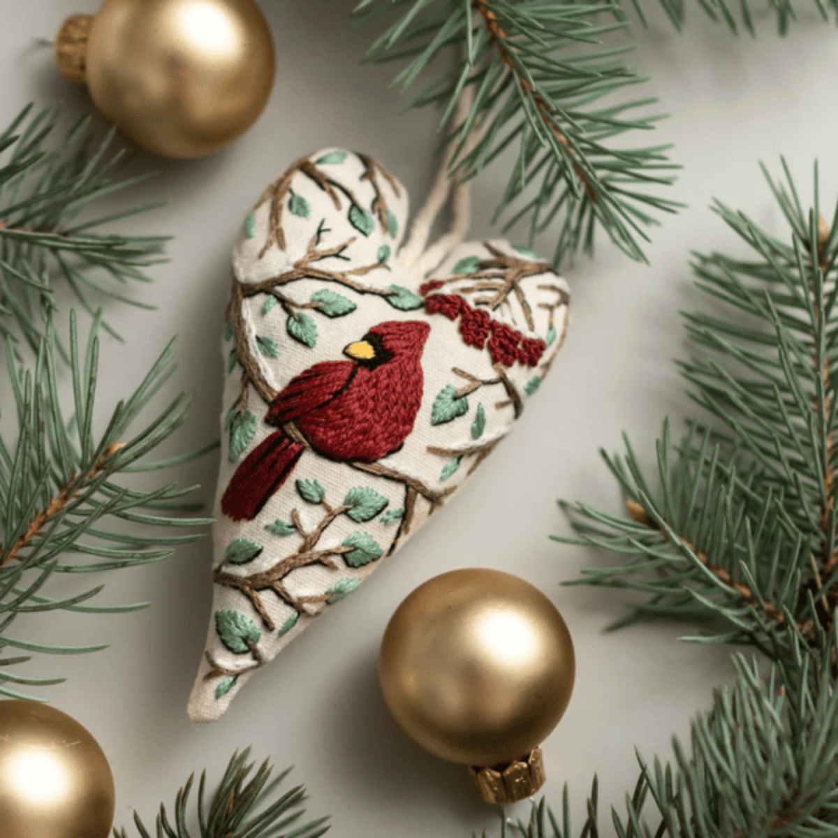 DIY Heart Shaped Hand Embroidered Christmas Ornament