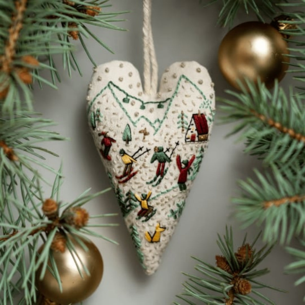 DIY Heart Shaped Hand Embroidered Christmas Ornament