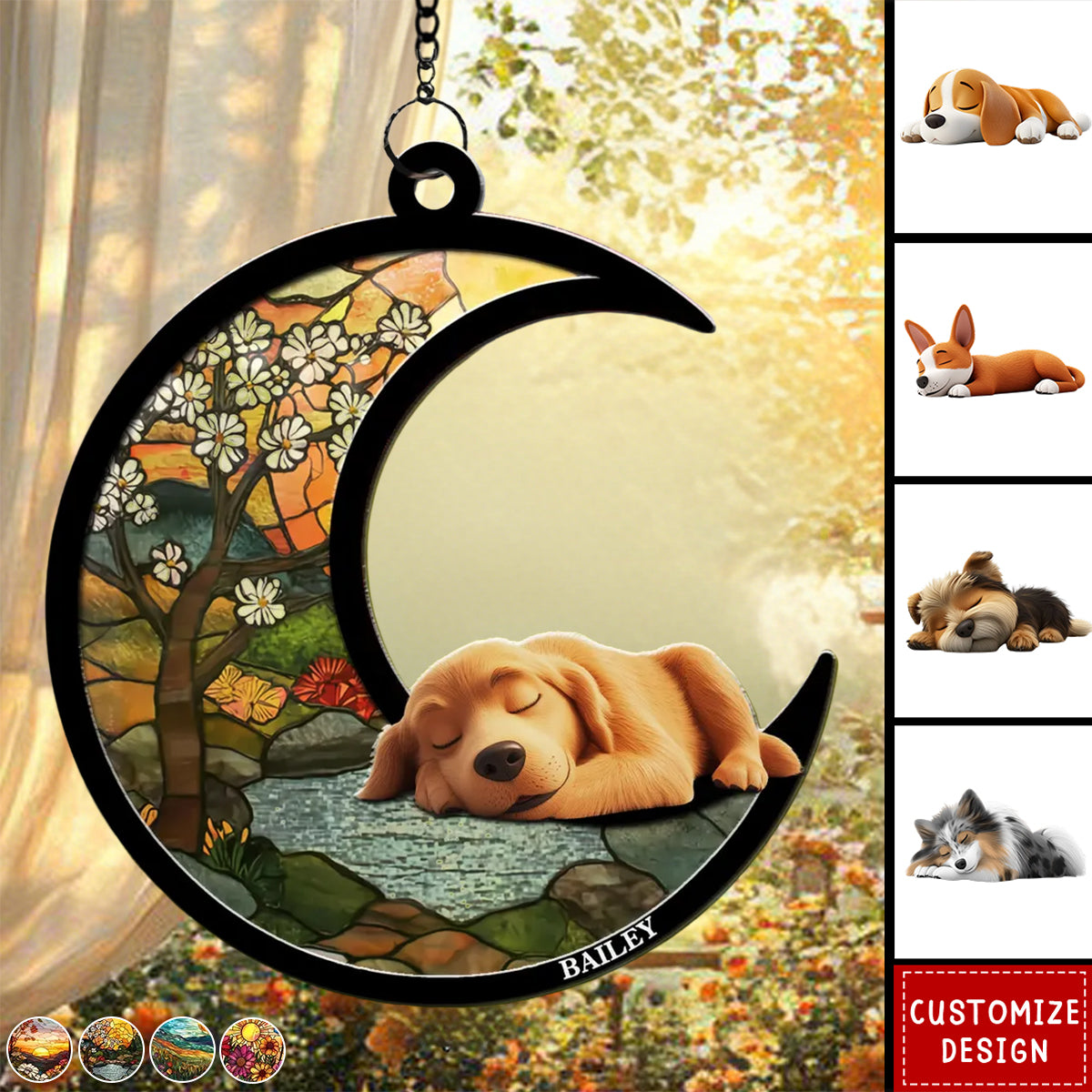 Dreaming Of Treats And Belly Rubs - Personalized Suncatcher - Gift For Dog Lovers