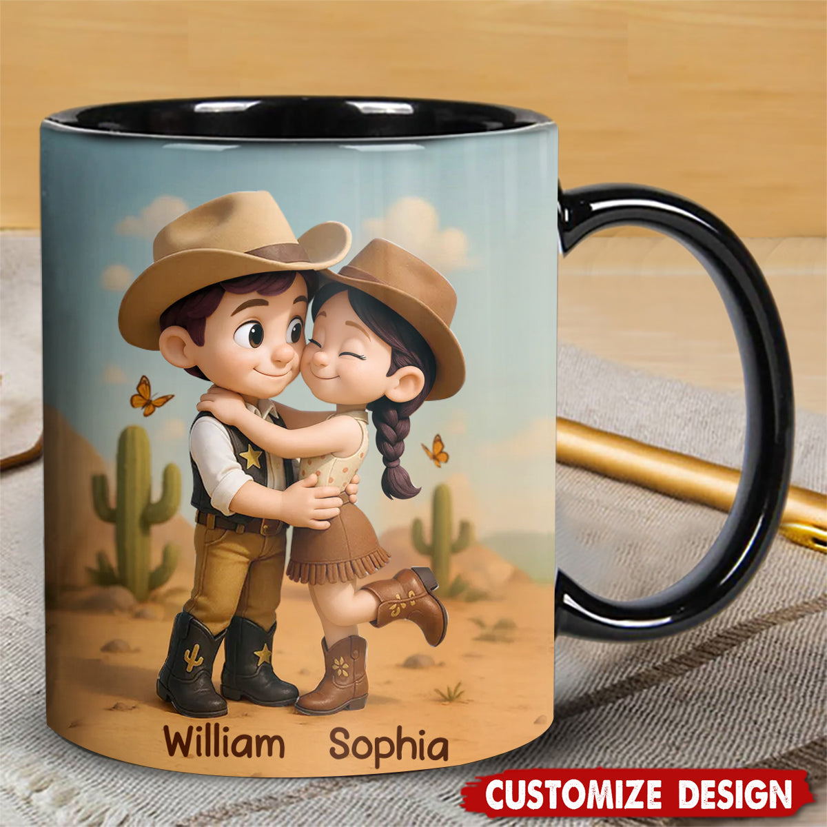 Cartoon Style Countryside Couple Cowboy Cowgirl Personalized Coffee Mug