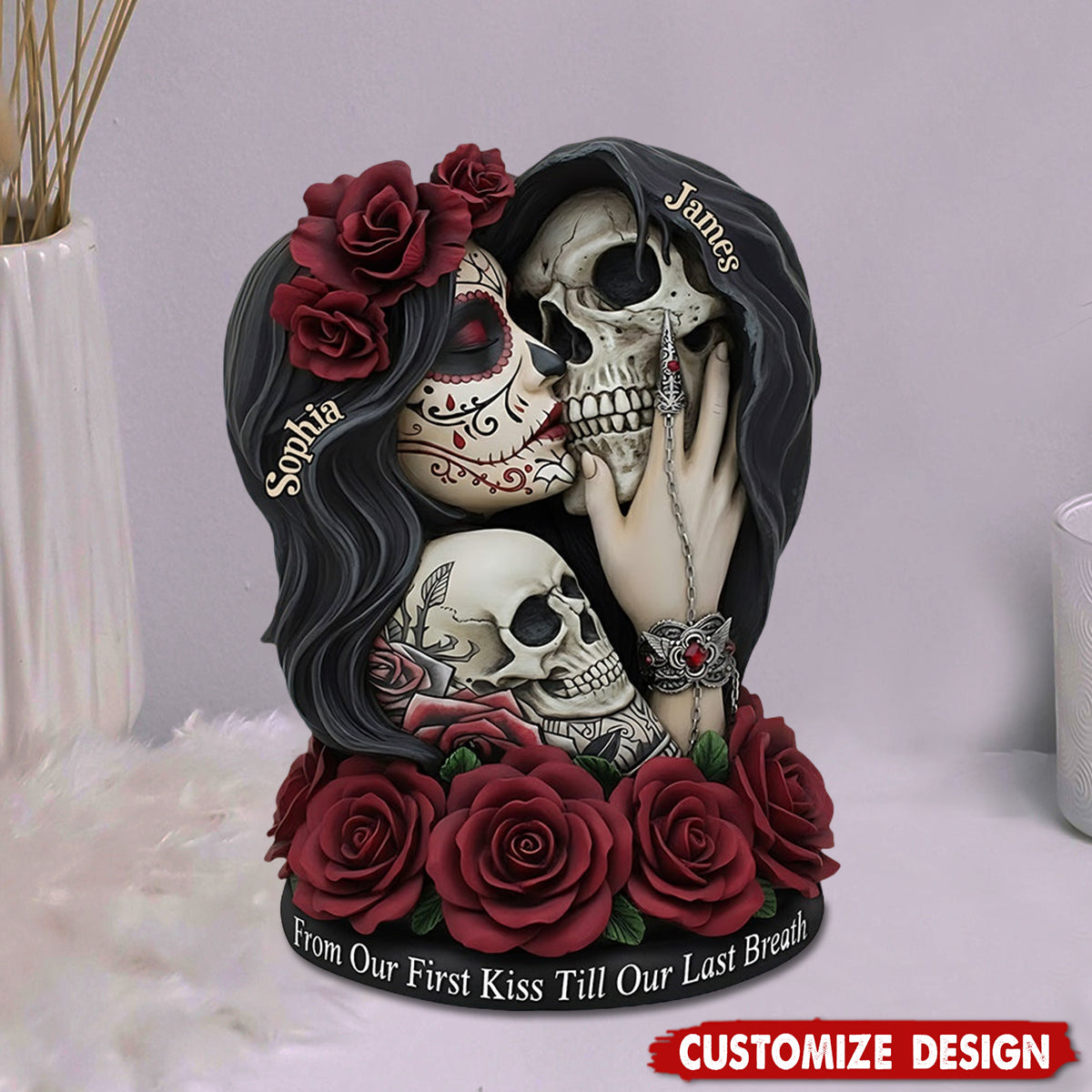 From Our First Kiss Till Our Last Breath - Personalized Skull Custom Shaped Acrylic Plaque
