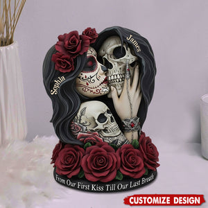 From Our First Kiss Till Our Last Breath - Personalized Skull Custom Shaped Acrylic Plaque