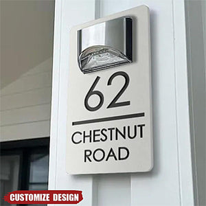 Modern Personalized House Number Address Sign With Waterproof Solar Powered LED Light