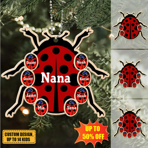 Personalized Grandma Bugs & Kid Custom Name Wooden Ornament