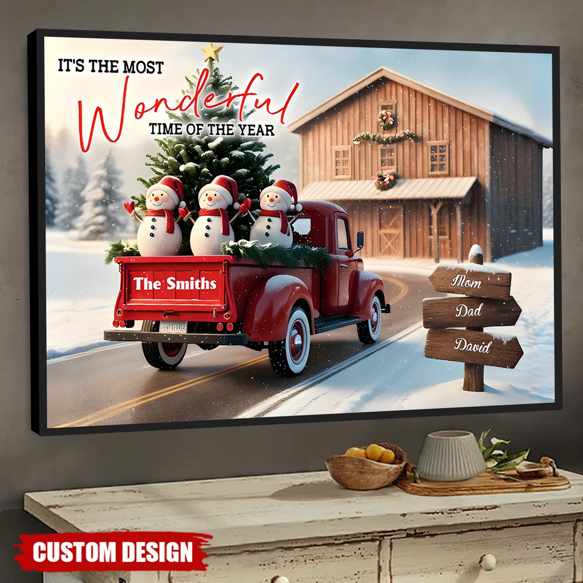 Rustic Christmas Family - Personalized Family Canvas And Poster