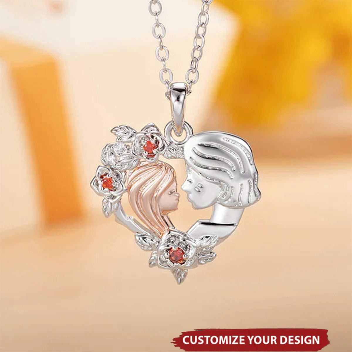 Personalized Two-Tone Grandmother Granddaughter Rose Heart Necklace with Birthstone Birthday Mother’s Day Gift for Her