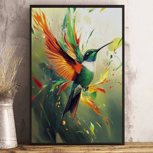 Colorful Hummingbird Portrait Art Poster-Gift for Bird Lover