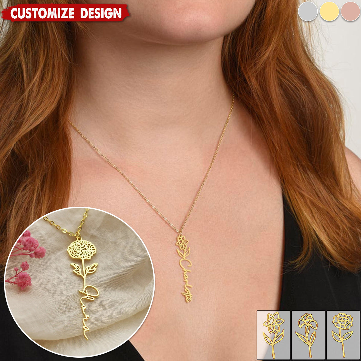 Graduation Gift - Personalized Flower Name Necklace