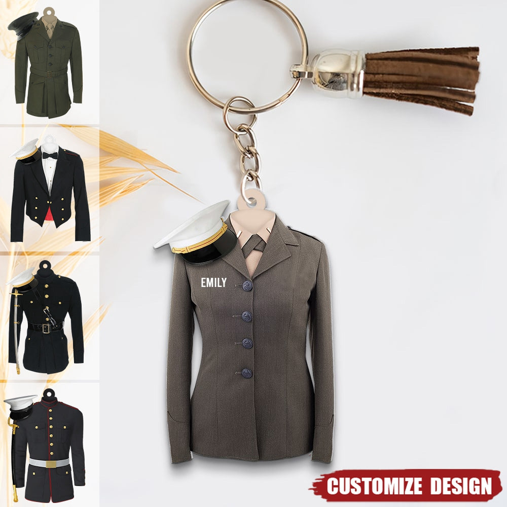 Navy - Air Force - Army - Marine Uniform On A Clothes Hanger- Personalized Keychain
