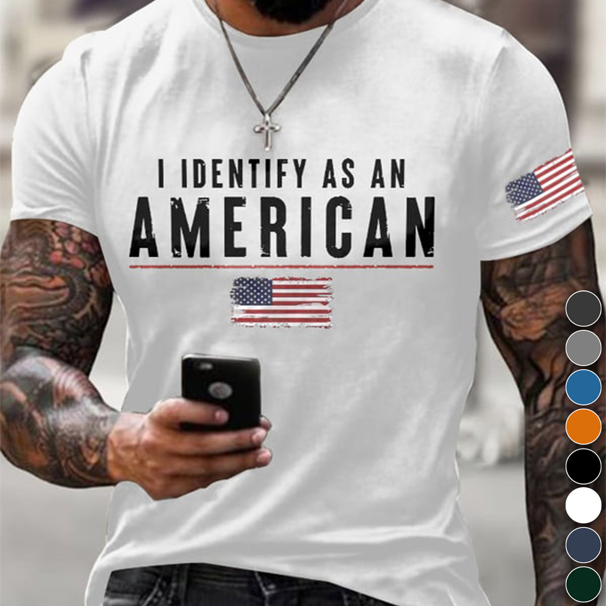 I Identify As An American Printed Round Neck T-Shirt