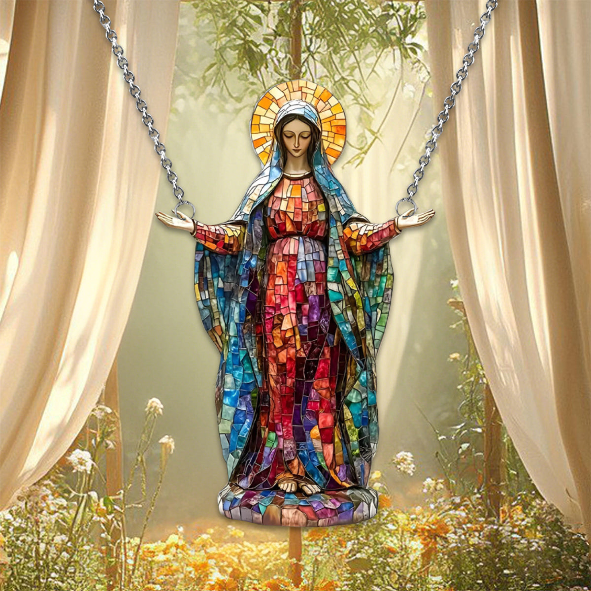 Virgin Mary Window Hanging Suncatcher Ornament - Catholic Religious Gift for Mom or Grandma