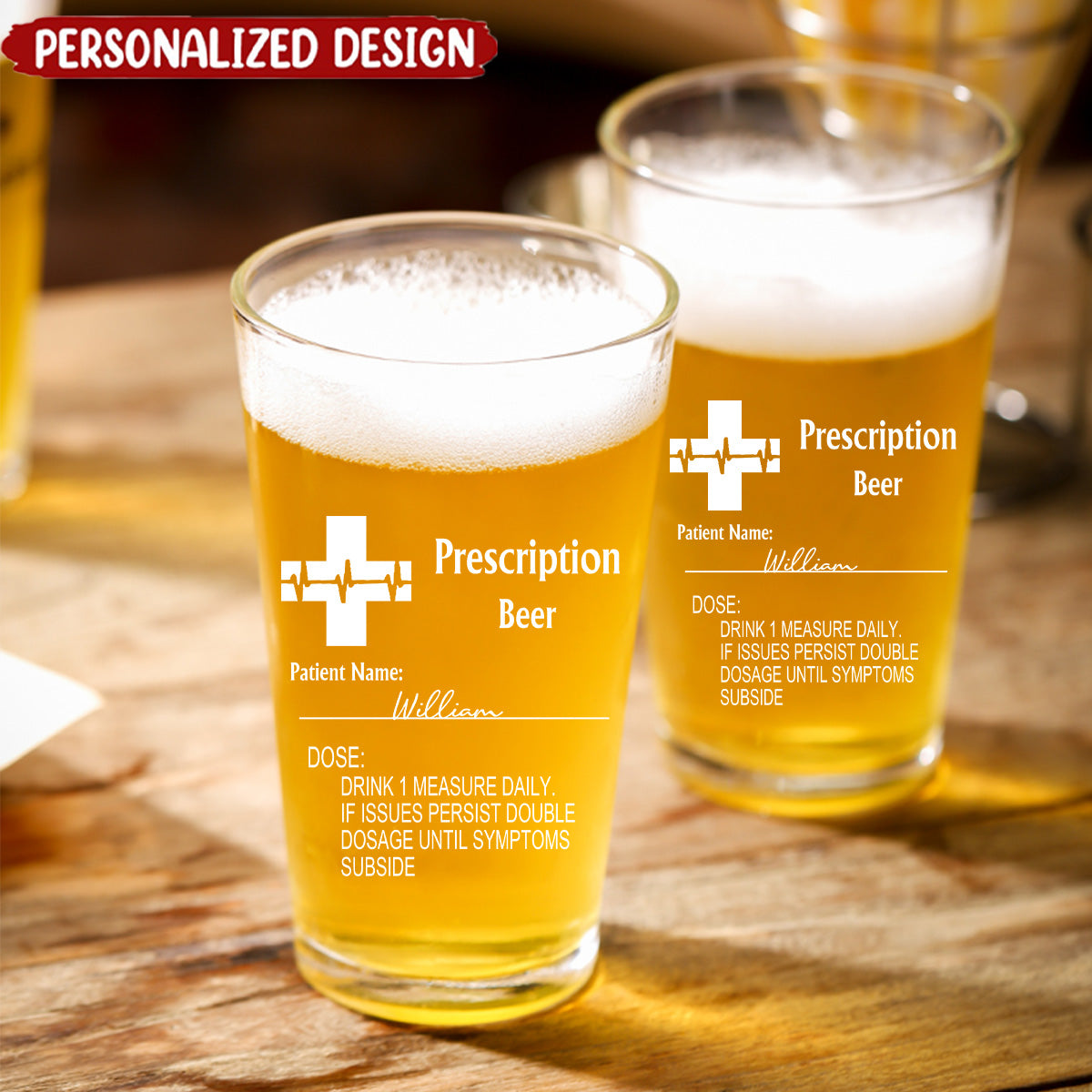 Personalized Funny Prescription Beer Glass with Laser Engraved Name Gift for Grandpa Dad