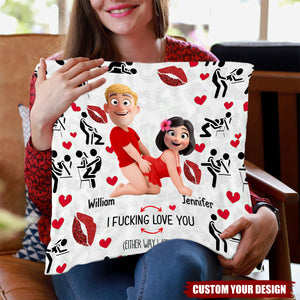 I Love You - Naughty Personalized Cartoon Couple Throw Pillow