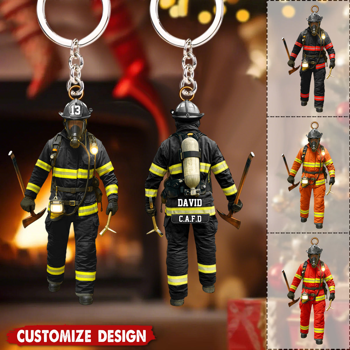Personalized Double-sided Firefighter Keychain - Gift For Fireman