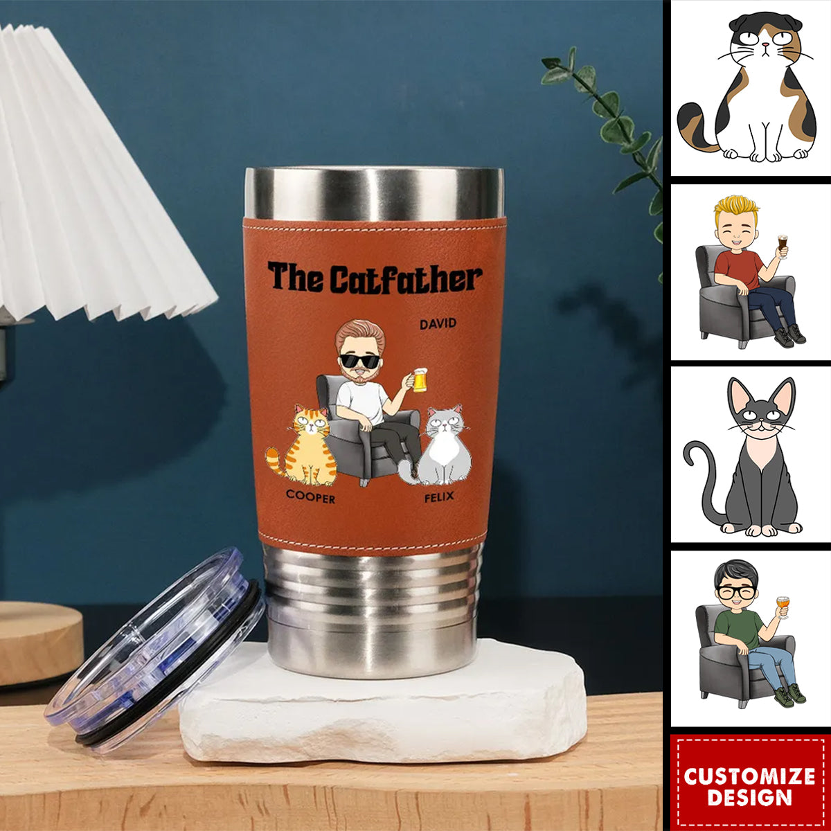 The Catfather - Personalized Custom Leather Tumbler