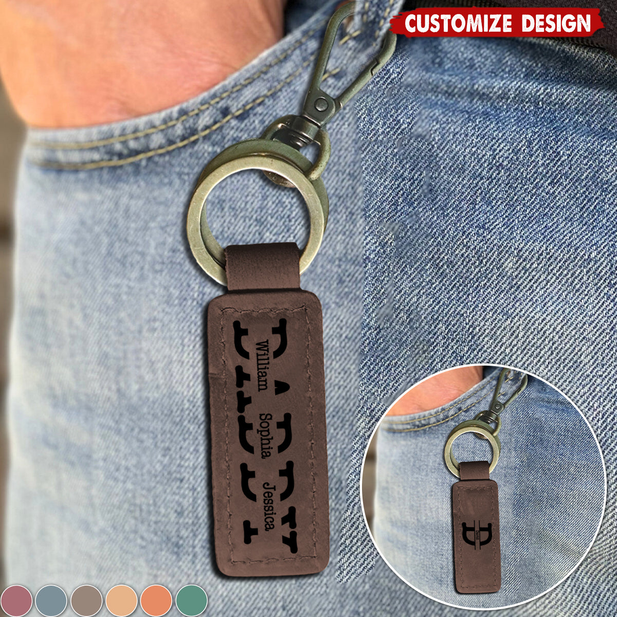 Personalized Dad Leather Keychain-Gift for Dad