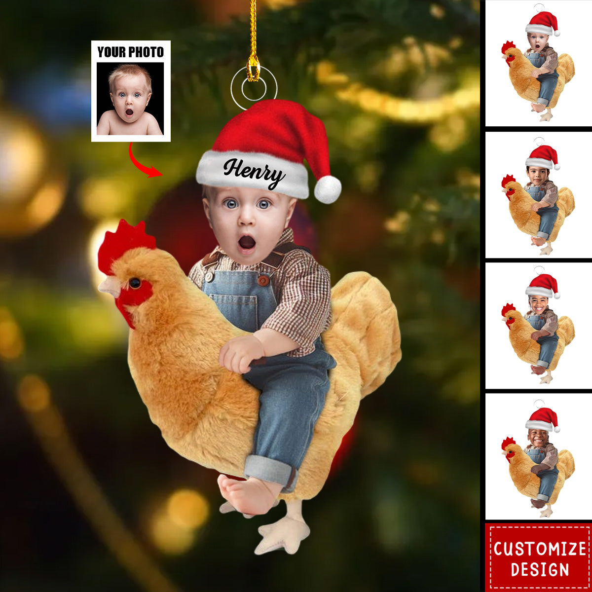 Personalized Photo Name Chicken With Kid Ornaments-Gift For Kid-2024 New Release