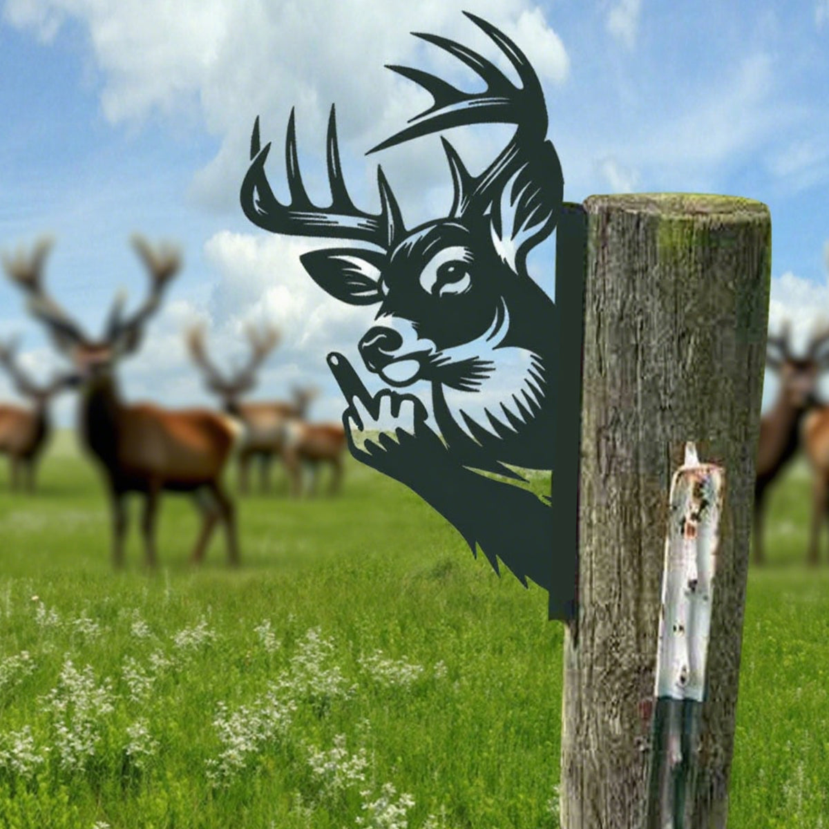 Peeping Deer Middle Finger Metal Sign - Versatile Mountable Wall Art