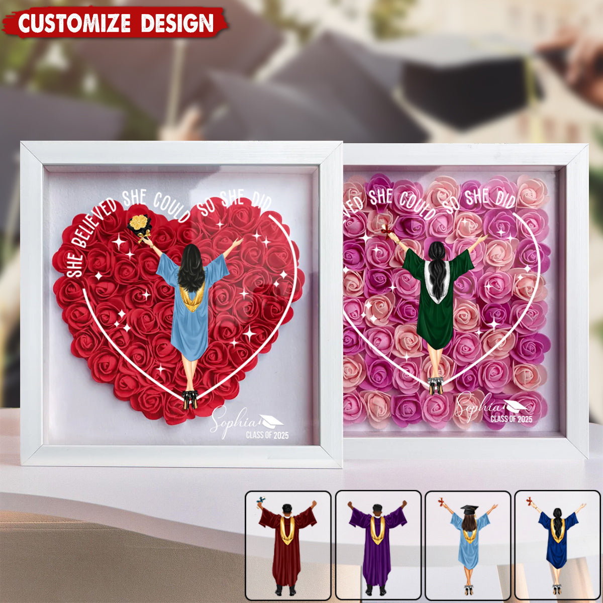 Class Of 2025 Graduation Gift So She Did - Personalized Flower Shadow Box