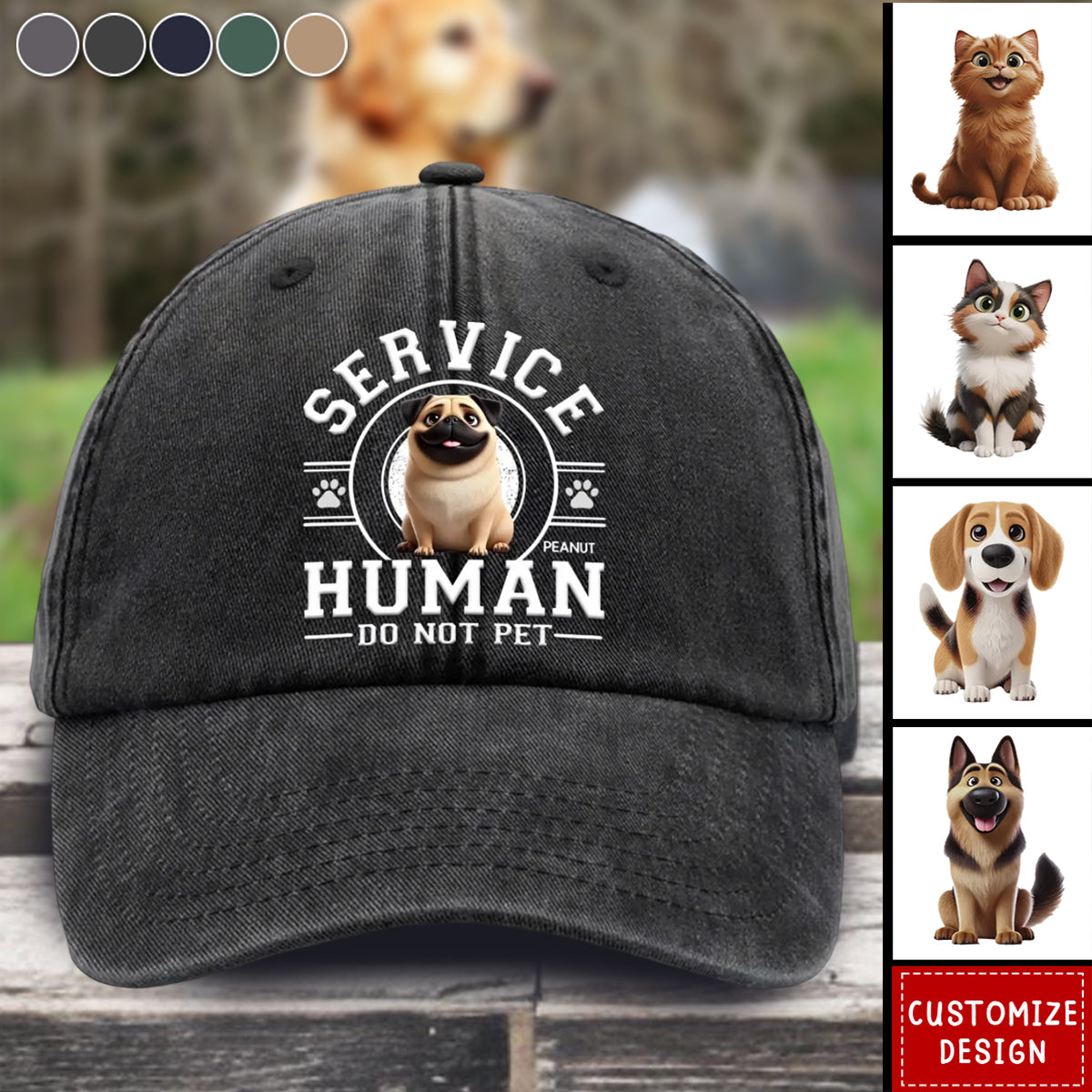 Service Human, Do Not Pet - Dog Personalized Custom Vintage Washed Denim Baseball Cap