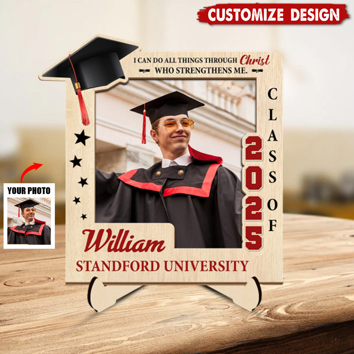 I Can Do All Things Through Christ  - Personalized 2-Layered Graduation Wooden Plaque