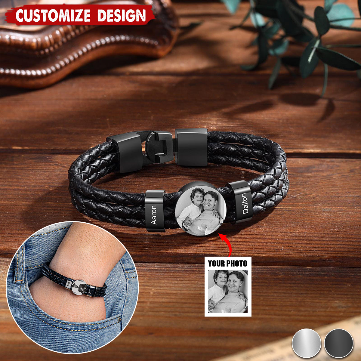 To My Son - Personalized Photo Leather Bracelet