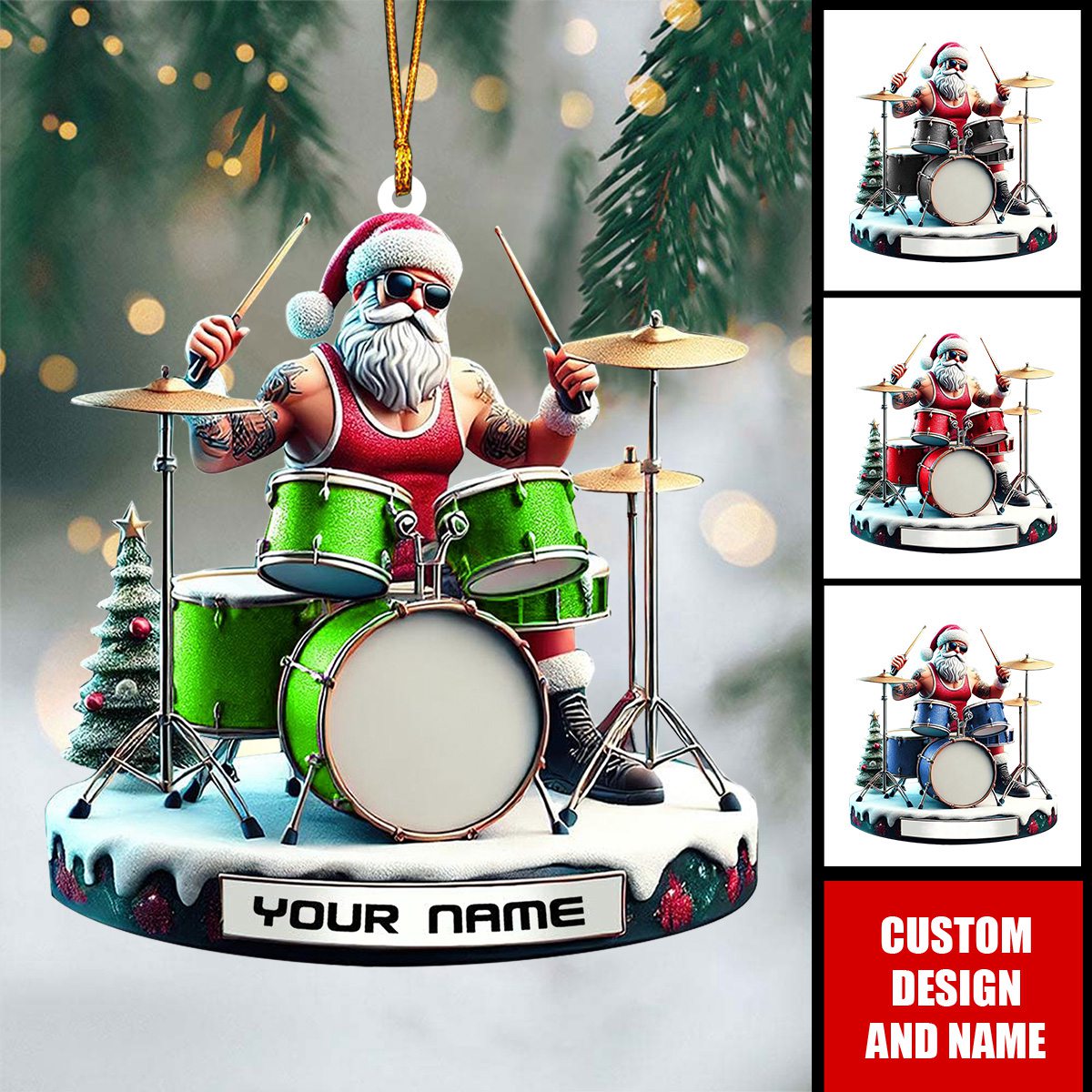 Personalized Drummer Santa Christmas Ornament - Gift For Drummer - 2024 New Release