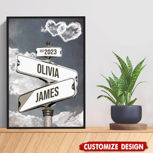 Personalized Name Vintage Street Sign Poster-Gift For Couples Anniversary